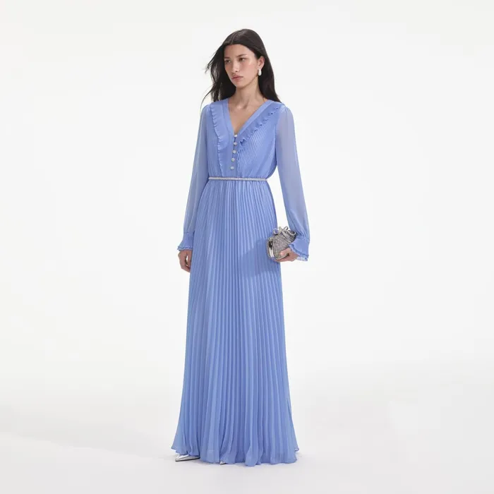 Self Portrait Dresses Women Blue Chiffon Maxi Dress
