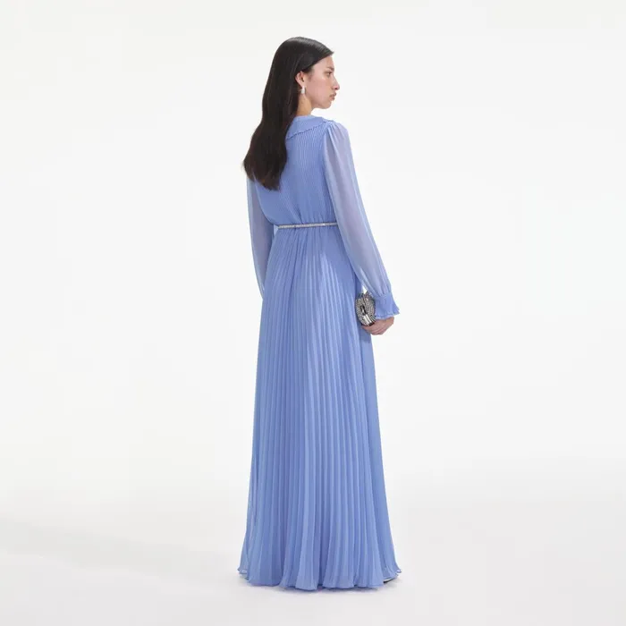 Self Portrait Dresses Women Blue Chiffon Maxi Dress