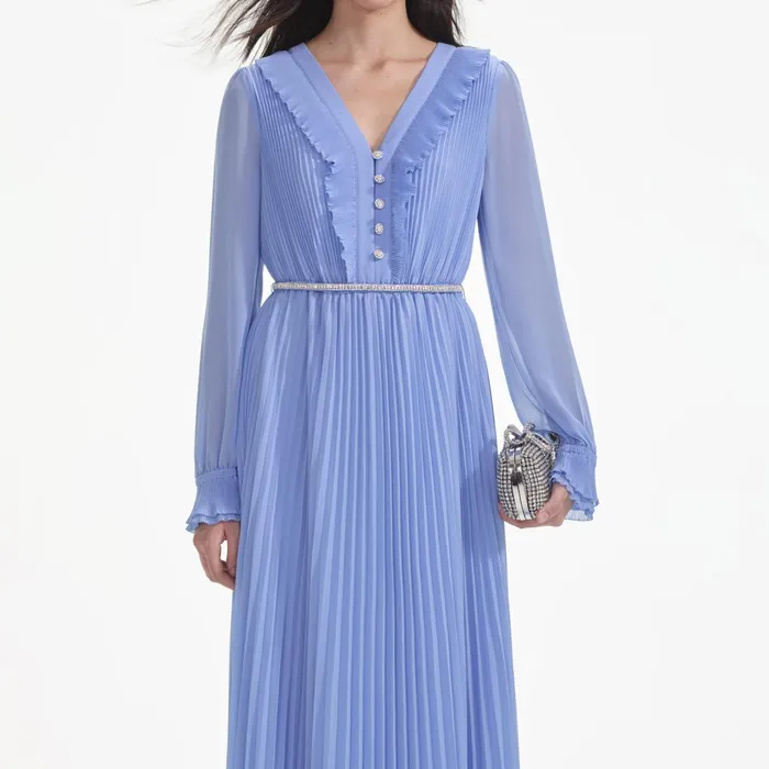 Self Portrait Dresses Women Blue Chiffon Maxi Dress