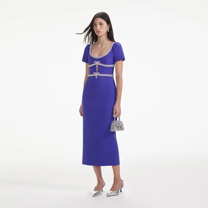 Self Portrait Dresses Women Blue Diamante Bow Trim Midi Dress