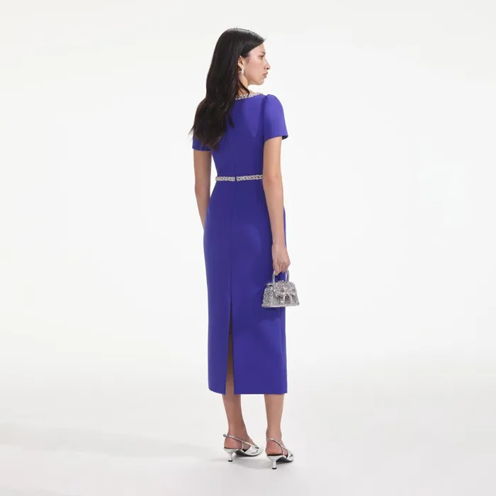 Self Portrait Dresses Women Blue Diamante Bow Trim Midi Dress