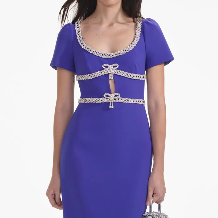 Self Portrait Dresses Women Blue Diamante Bow Trim Midi Dress