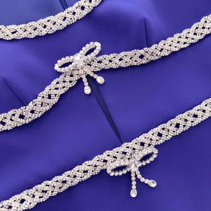 Self Portrait Dresses Women Blue Diamante Bow Trim Midi Dress