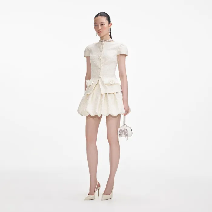 Self Portrait Dresses Women Cream Boucle Bow Detail Mini Dress
