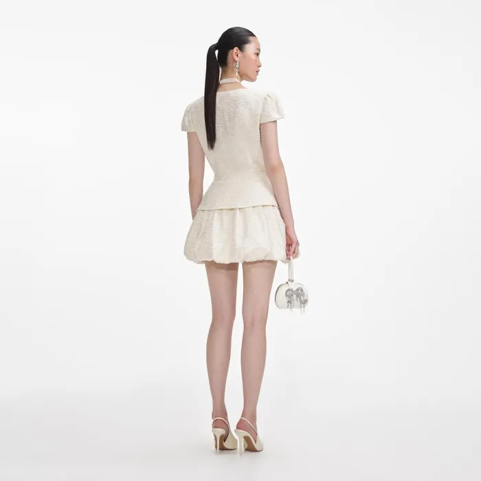 Self Portrait Dresses Women Cream Boucle Bow Detail Mini Dress