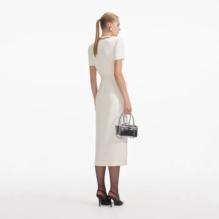 Self Portrait Dresses Women Cream Crepe Button Midi Dress