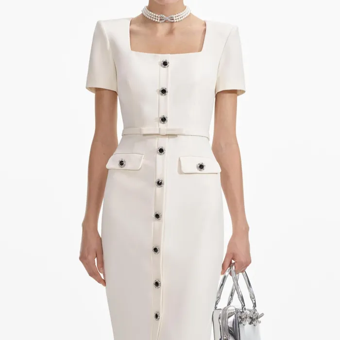 Self Portrait Dresses Women Cream Crepe Button Midi Dress