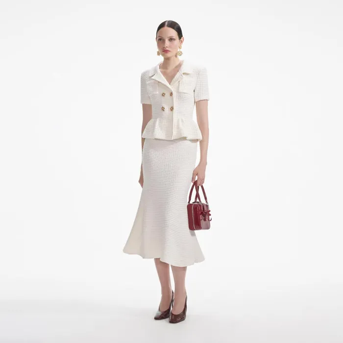 Self Portrait Dresses Women Cream Textured Knit Midi Dress