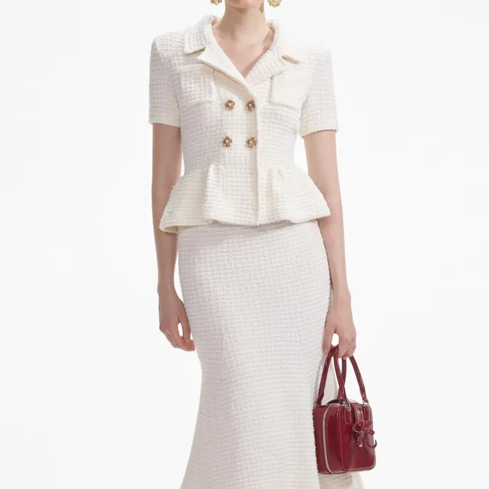 Self Portrait Dresses Women Cream Textured Knit Midi Dress