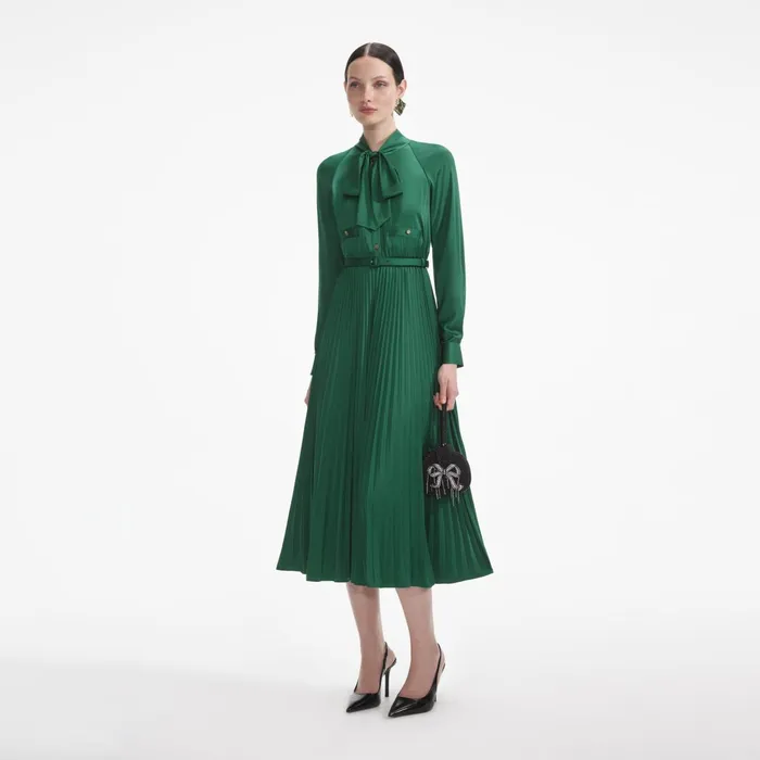 Self Portrait Dresses Women Green Satin Midi Dress