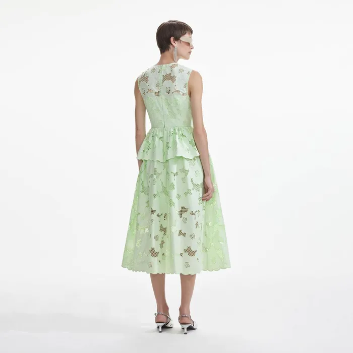 Self Portrait Dresses Women Mint Cotton Lace Peplum Midi Dress