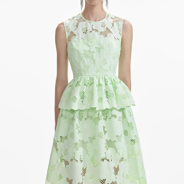 Self Portrait Dresses Women Mint Cotton Lace Peplum Midi Dress