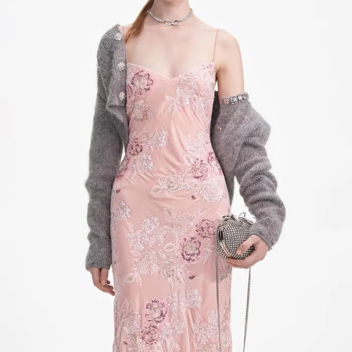 Self Portrait Dresses Women Pink Embellished Velvet Maxi Dress