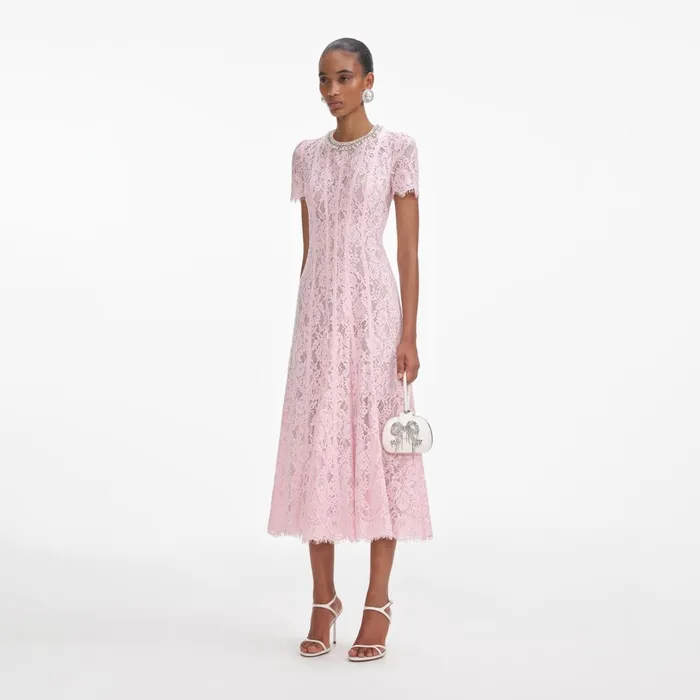 Self Portrait Dresses Women Pink Lace Embellished Midi Dress