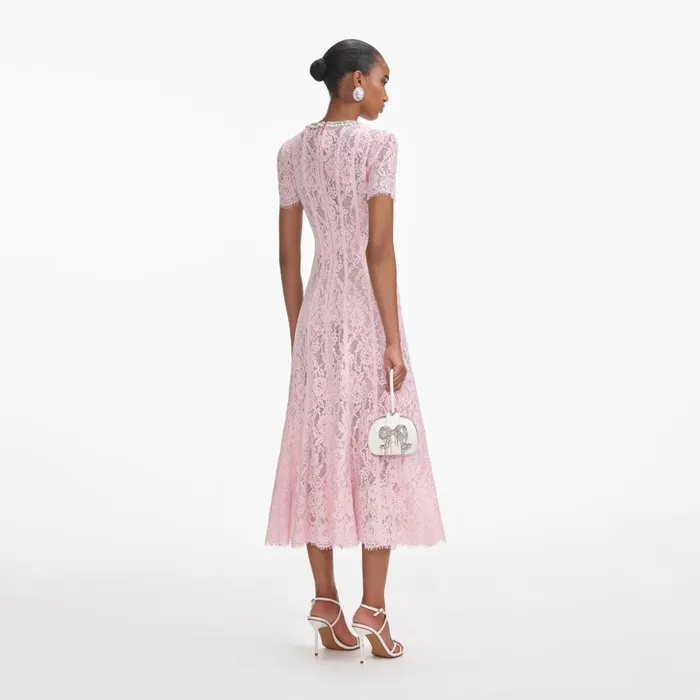 Self Portrait Dresses Women Pink Lace Embellished Midi Dress