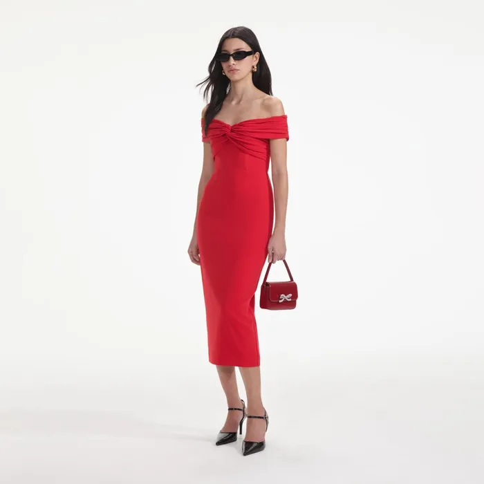 Self Portrait Dresses Women Red Off Shoulder Midi Dress