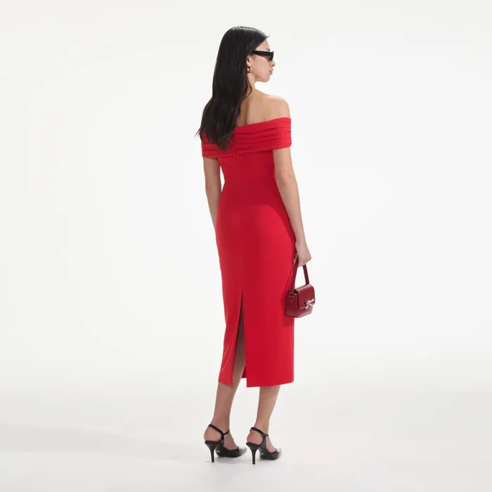 Self Portrait Dresses Women Red Off Shoulder Midi Dress