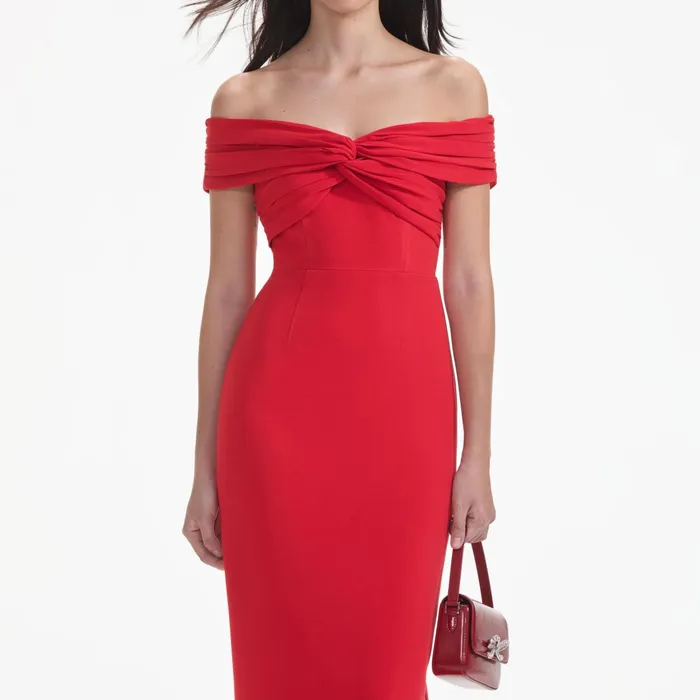 Self Portrait Dresses Women Red Off Shoulder Midi Dress