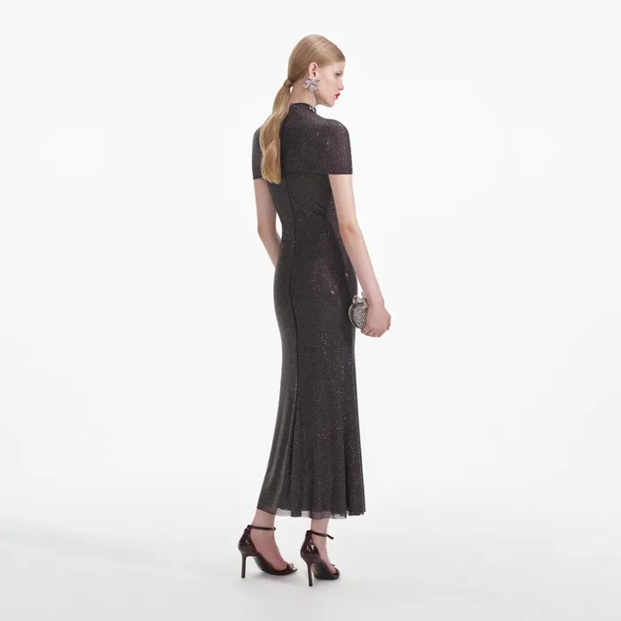 Self Portrait Dresses Women Slate Rhinestone Mesh Cut Out Midi Dress