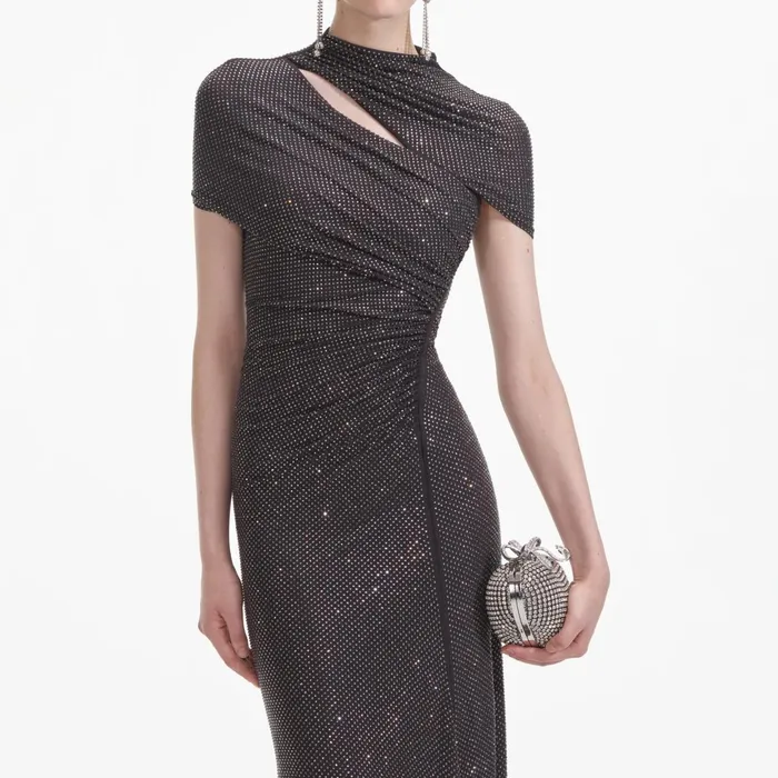 Self Portrait Dresses Women Slate Rhinestone Mesh Cut Out Midi Dress