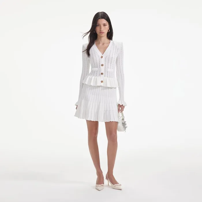 Self Portrait Dresses Women White Knit Peplum Mini Dress