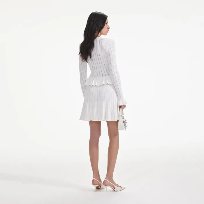Self Portrait Dresses Women White Knit Peplum Mini Dress