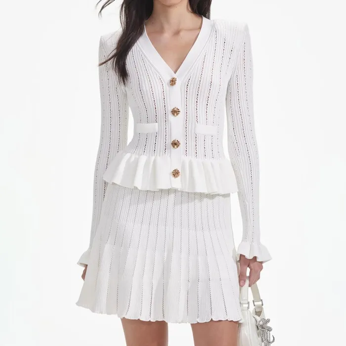 Self Portrait Dresses Women White Knit Peplum Mini Dress