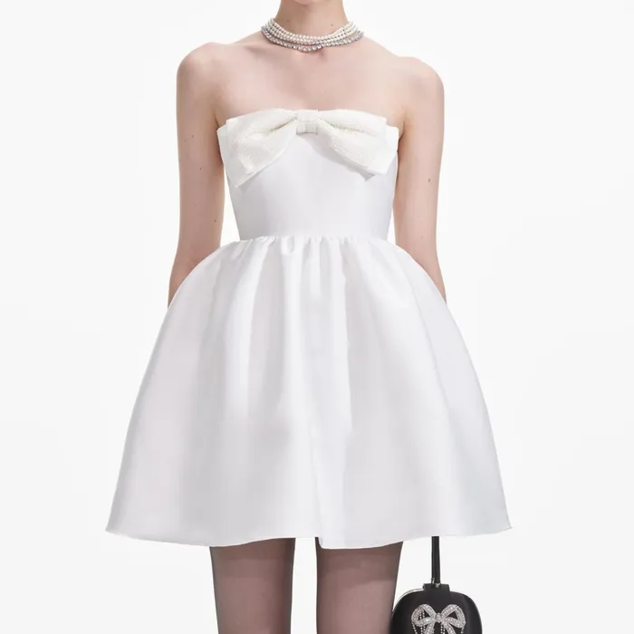 Self Portrait Dresses Women White Taffeta Bandeau Mini Dress