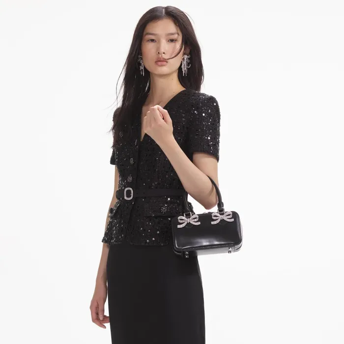 Self Portrait Handbags Women Black Leather Mini Tote Bag Black