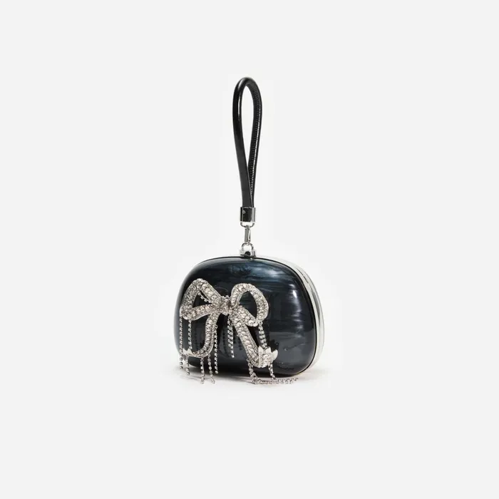 Self Portrait Handbags Women Black Pearl Top Handle Clutch Bag