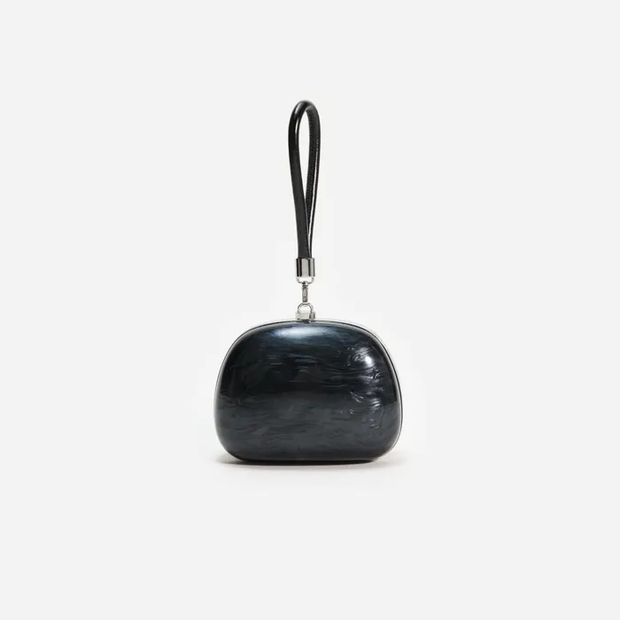 Self Portrait Handbags Women Black Pearl Top Handle Clutch Bag