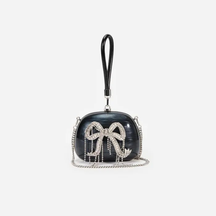 Self Portrait Handbags Women Black Pearl Top Handle Clutch Bag