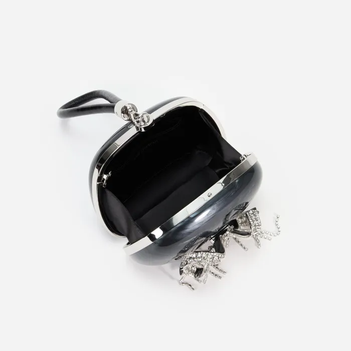 Self Portrait Handbags Women Black Pearl Top Handle Clutch Bag