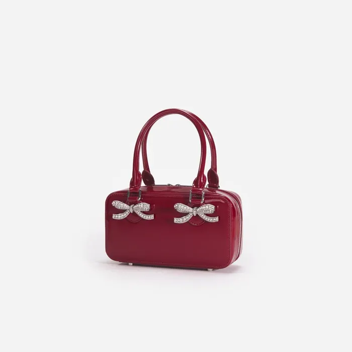 Self Portrait Handbags Women Burgundy Leather Mini Tote Bag Red