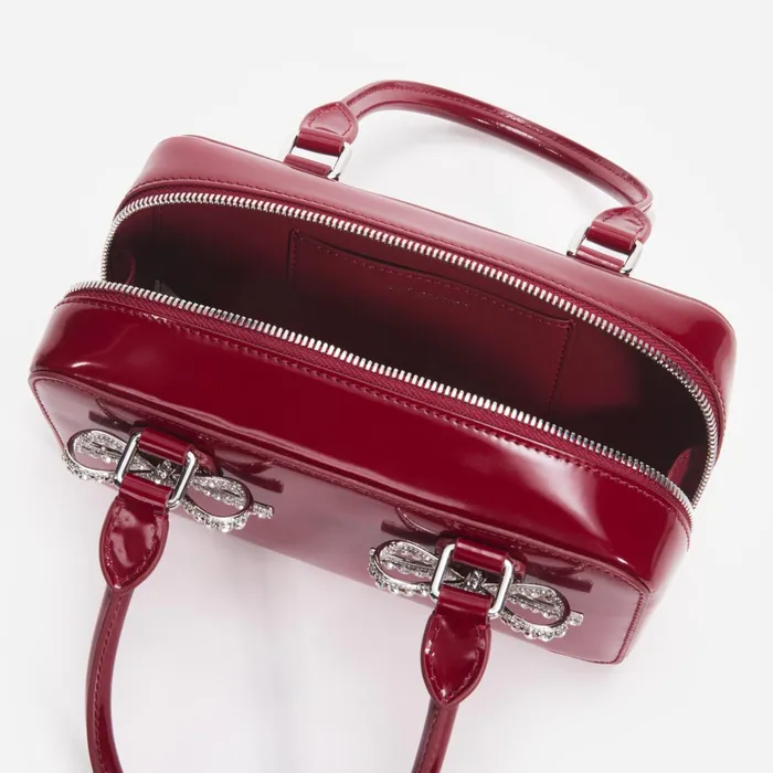Self Portrait Handbags Women Burgundy Leather Mini Tote Bag Red