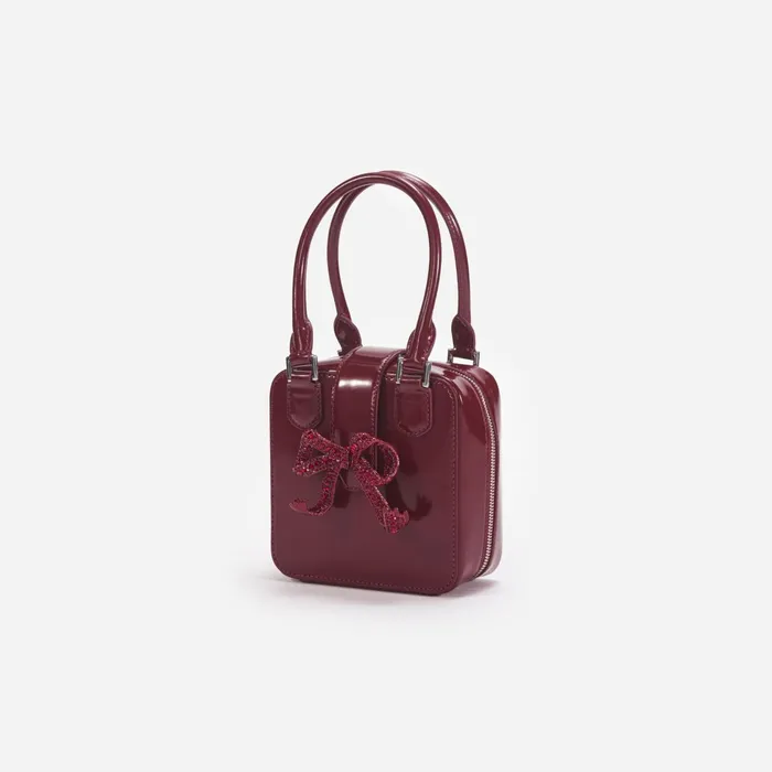 Self Portrait Handbags Women Burgundy Leather Square Mini Tote Bag Red