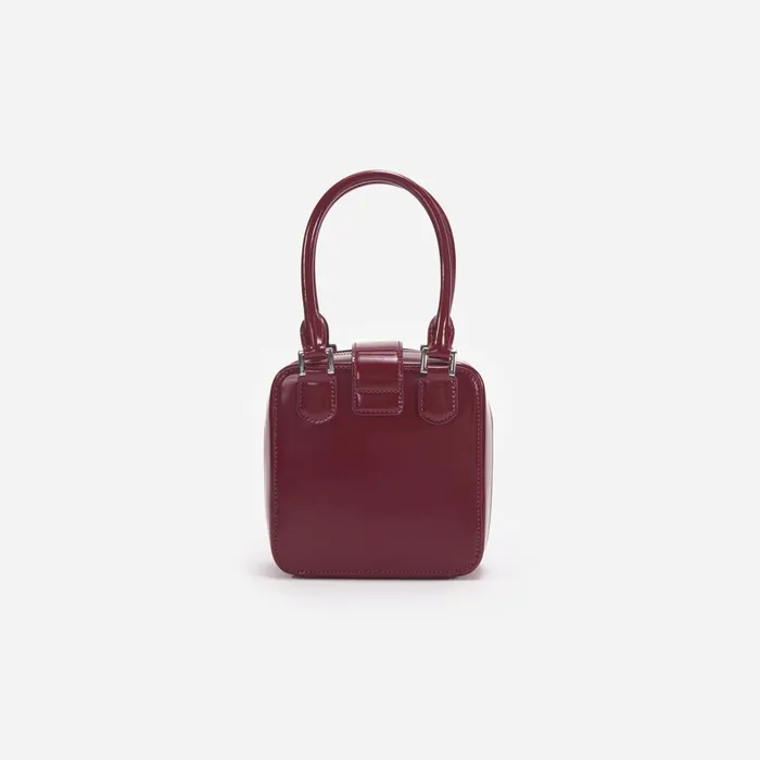 Self Portrait Handbags Women Burgundy Leather Square Mini Tote Bag Red