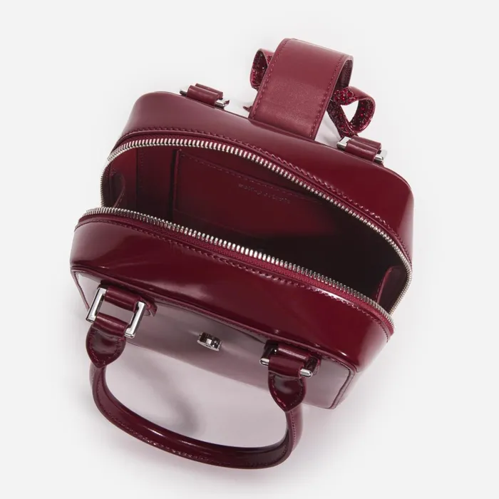 Self Portrait Handbags Women Burgundy Leather Square Mini Tote Bag Red