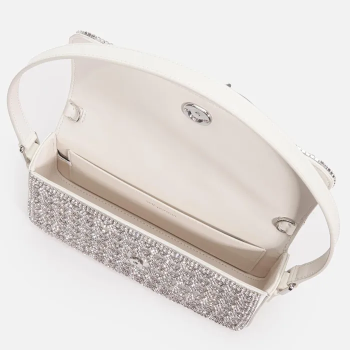 Self Portrait Handbags Women Champagne Crystal Baguette Bag Cream