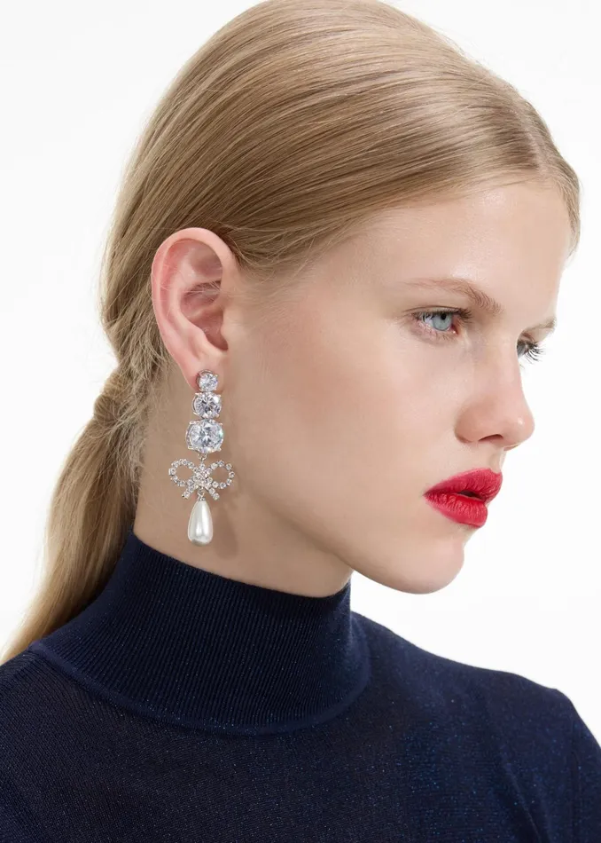 Self Portrait Jewellery Women Crystal Bow Pearl Earrings