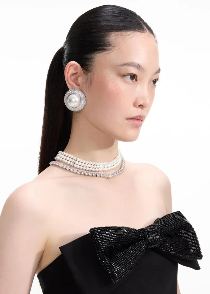 Self Portrait Jewellery Women Crystal Pearl Earrings