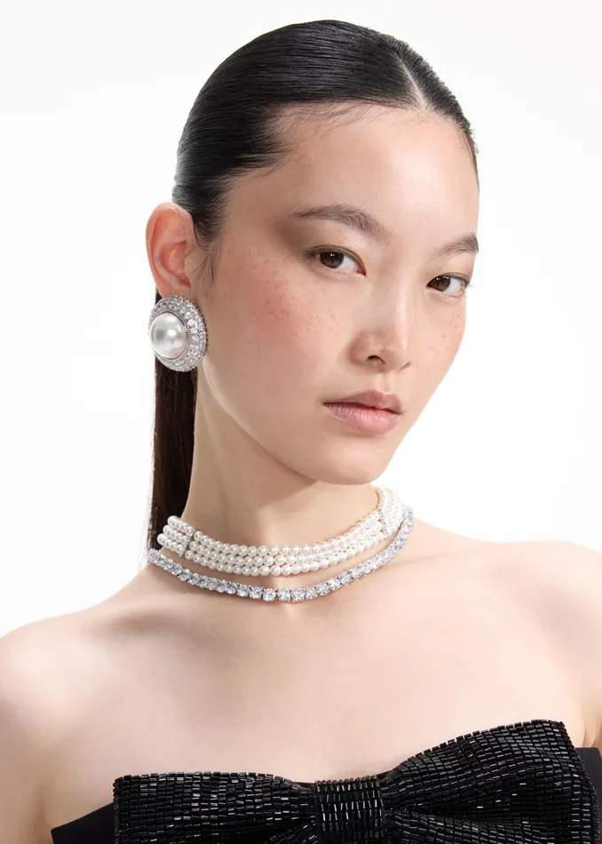 Self Portrait Jewellery Women Crystal Pearl Earrings