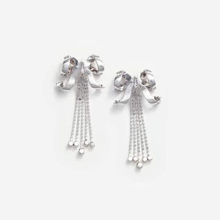 Self Portrait Jewellery Women Large Crystal Bow Droplet Earrings Silver