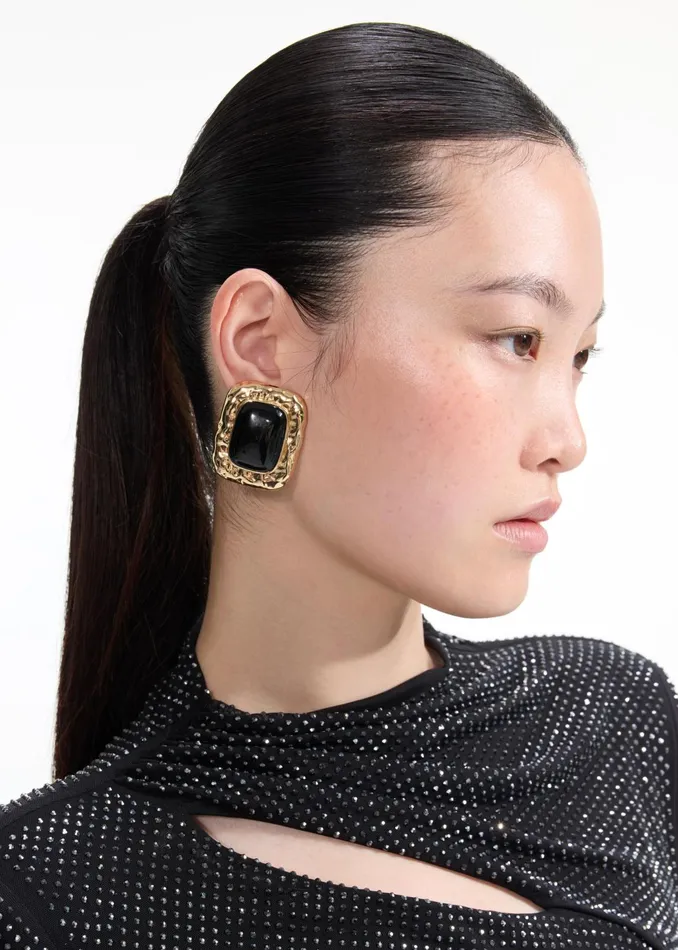 Self Portrait Jewellery Women Mottled Gold Black Earrings Gold