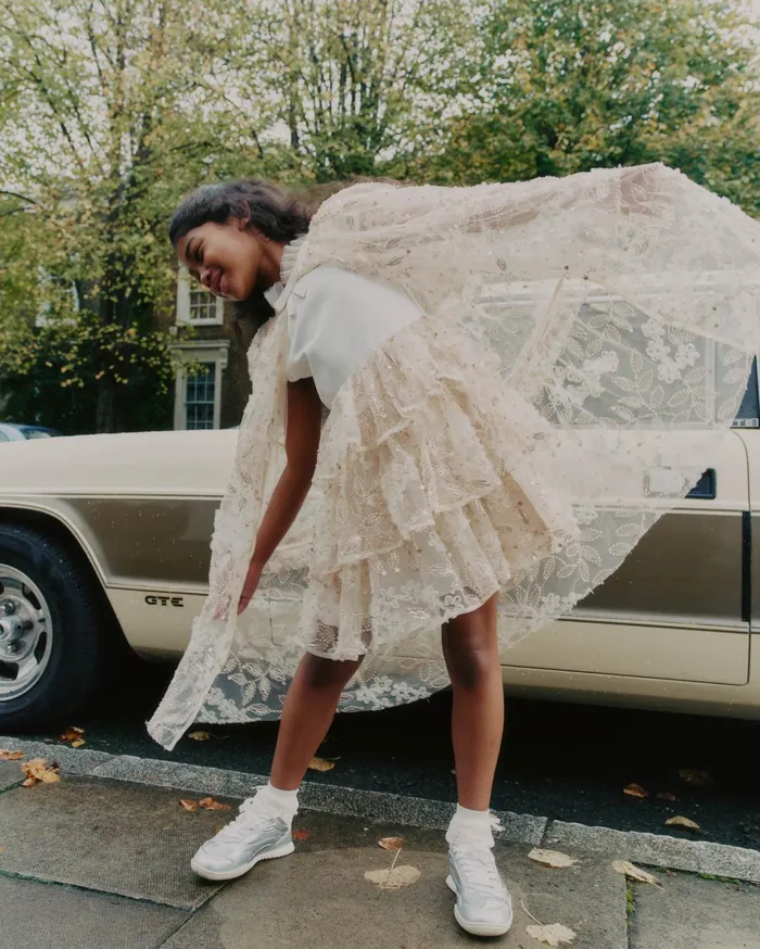 Self Portrait Kids Cream Sequin Tulle Cape
