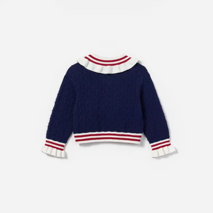 Self Portrait Kids Navy Textured Knit Cardigan