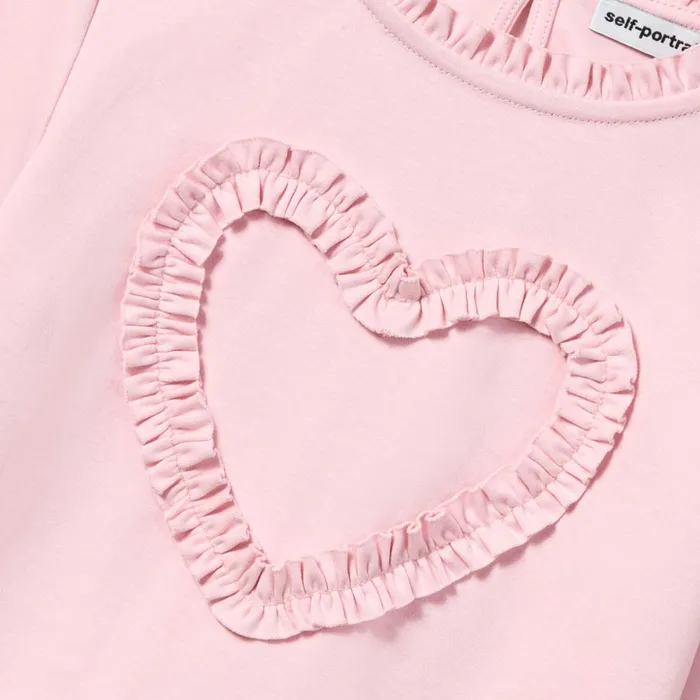 Self Portrait Kids Pink Jersey Ruffle Heart Top