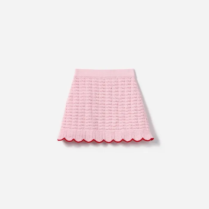 Self Portrait Kids Pink Textured Knit Heart Detail Skirt