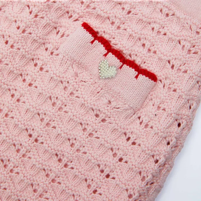 Self Portrait Kids Pink Textured Knit Heart Detail Skirt