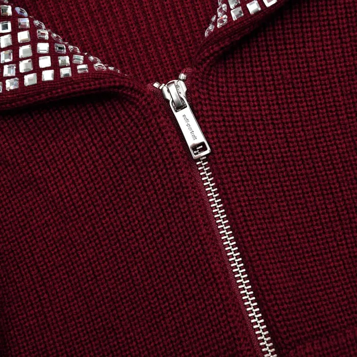 Self Portrait Knitwear Women Burgundy Diamante Collar Knit Jacket